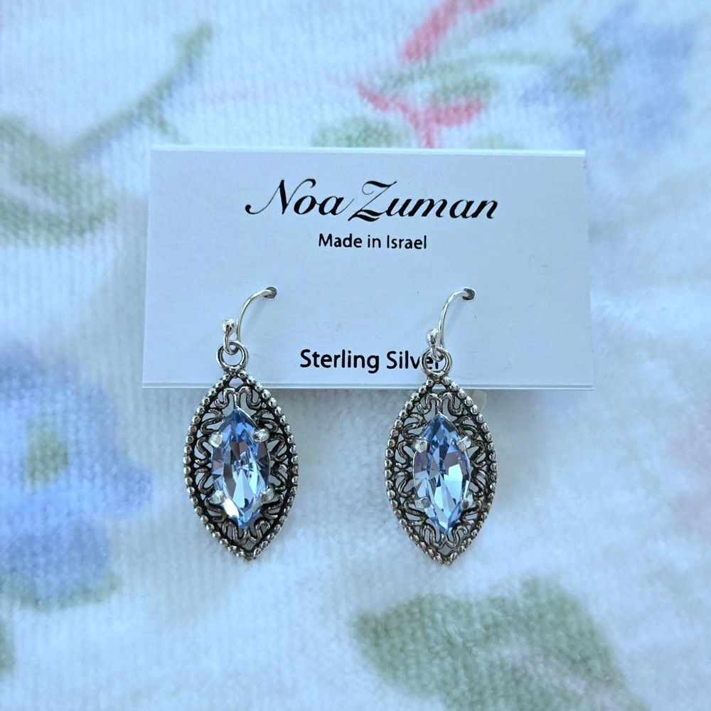 Noa Zuman Silver🤍 Marquise with Blue💙 Topaz Earrings - Picture 5 of 15